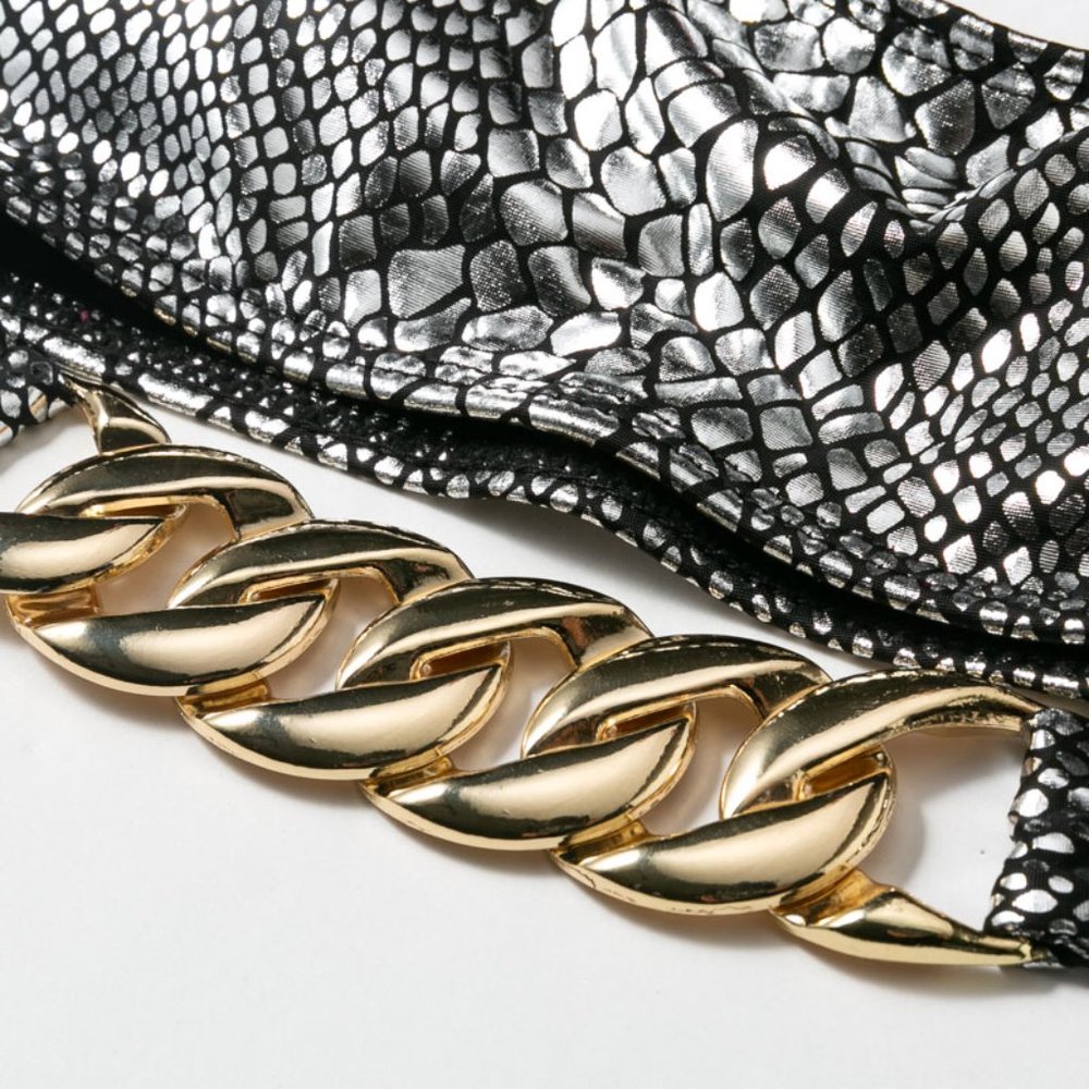 LAST CALL!🔥Gold Chain🔥 Snake Skin Metallic 2-Piece Bikini - Picture 4 of 5
